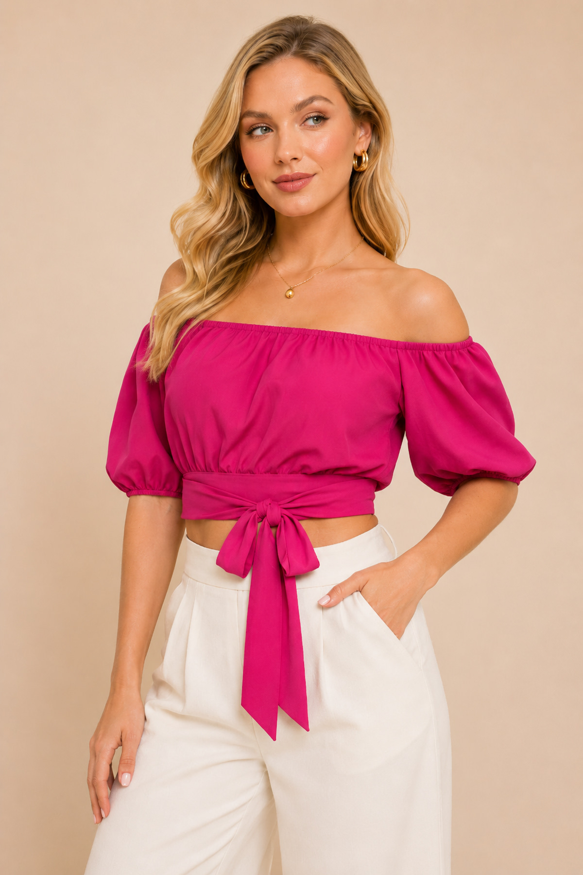 Yaka Lastikli Bel Bağlamalı Crop Bluz | Store