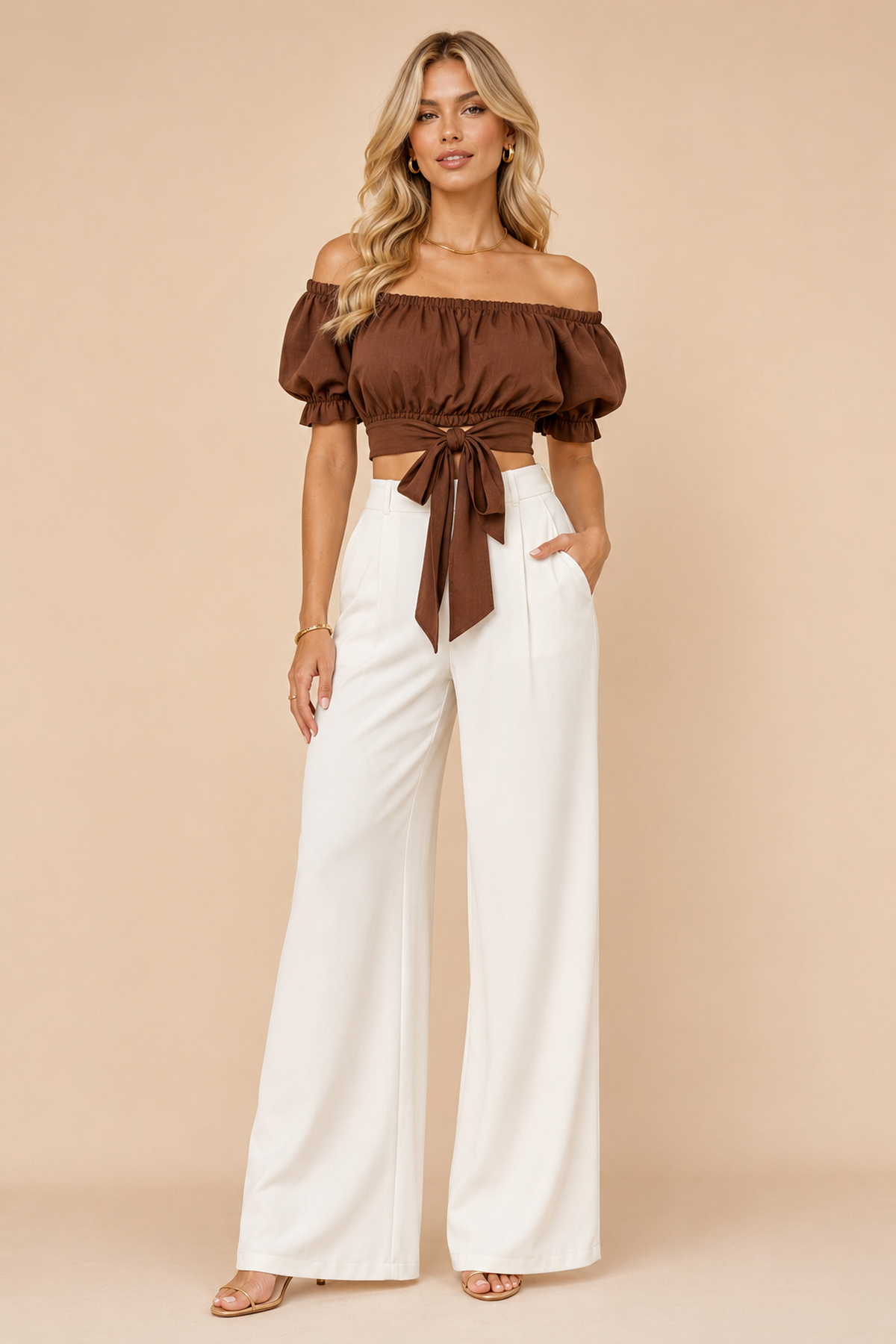 Yaka Lastikli Bel Bağlamalı Crop Bluz | Store