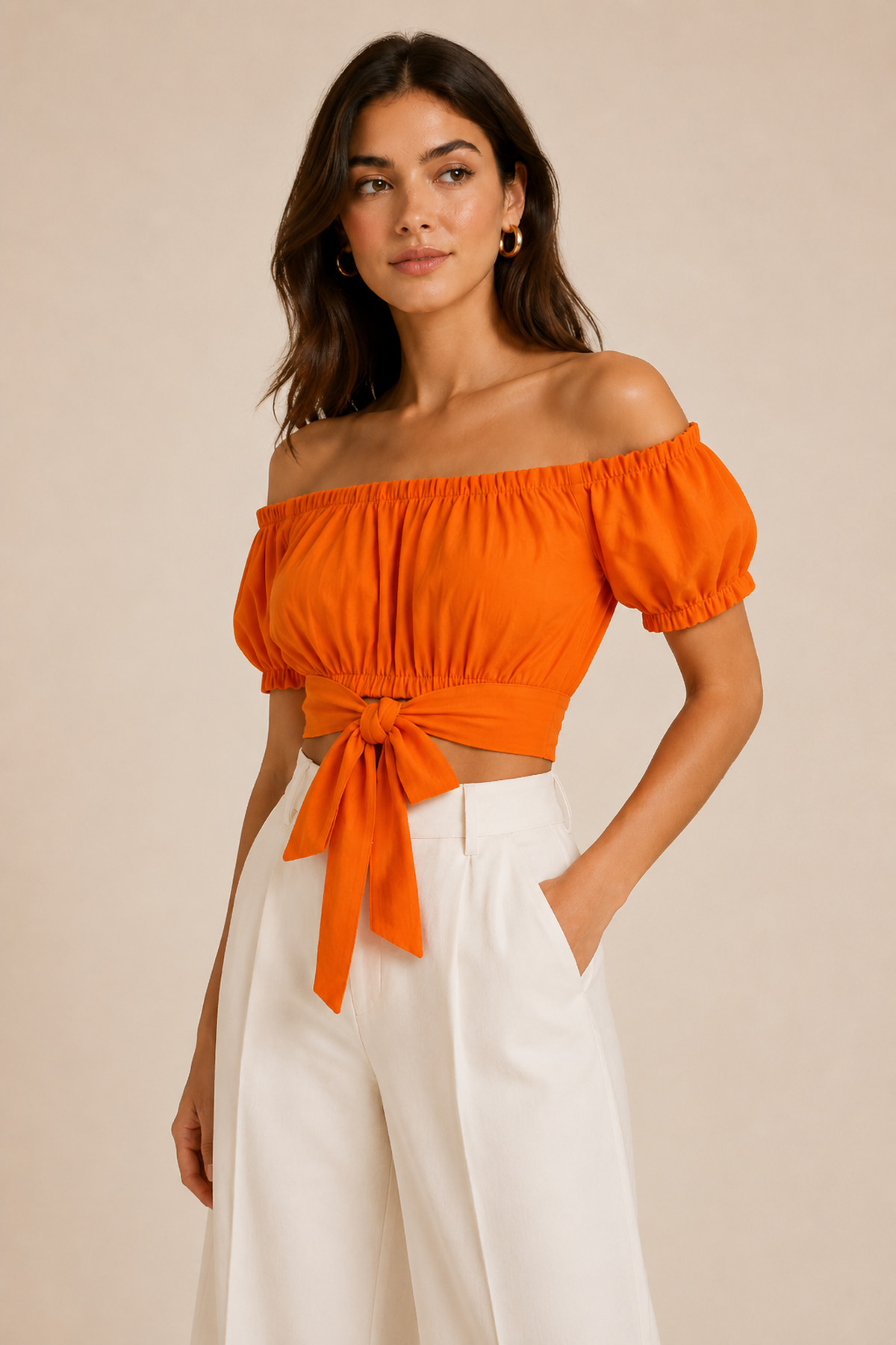 Yaka Lastikli Bel Bağlamalı Crop Bluz | Store