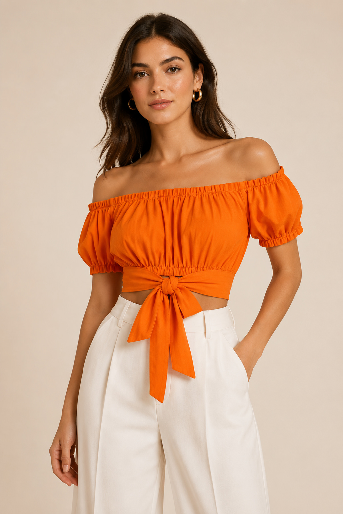 Yaka Lastikli Bel Bağlamalı Crop Bluz | Store