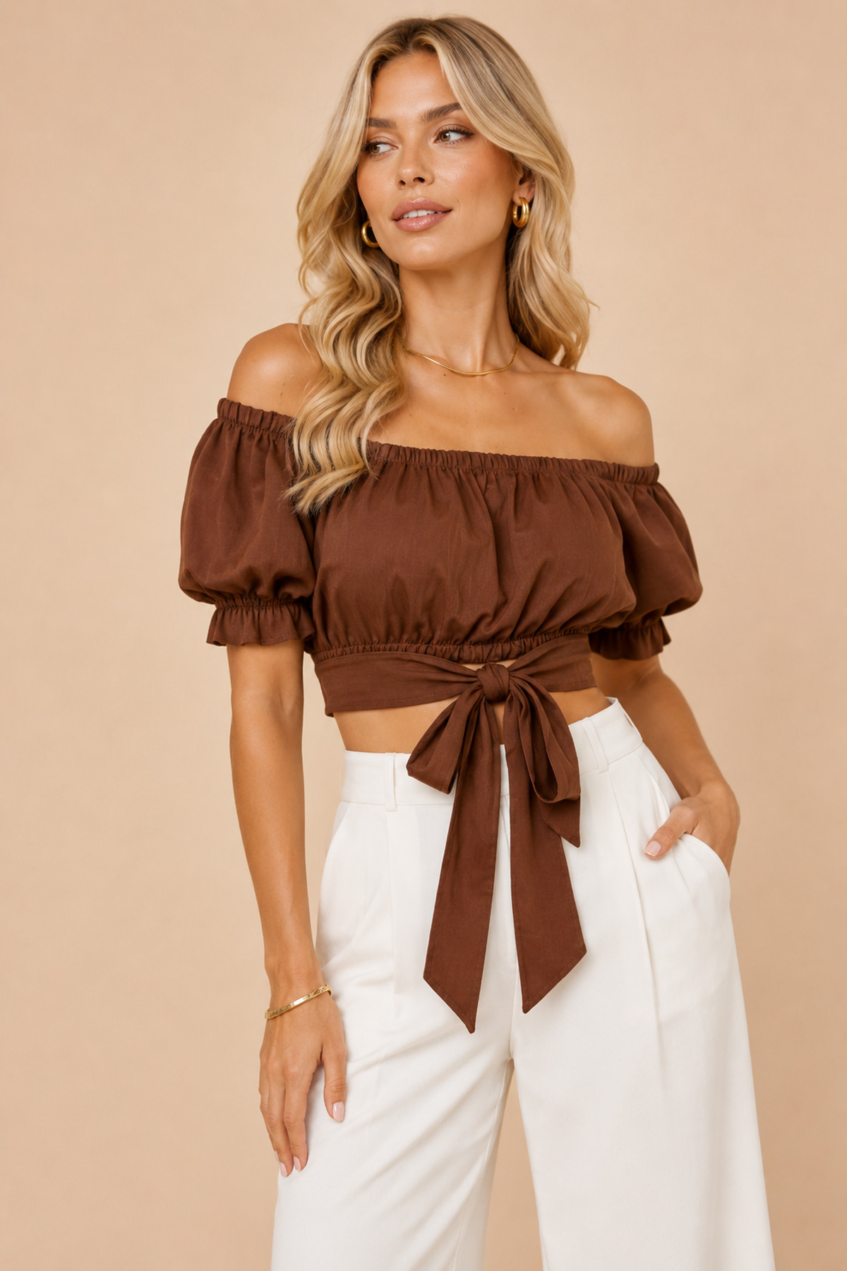 Yaka Lastikli Bel Bağlamalı Crop Bluz | Store