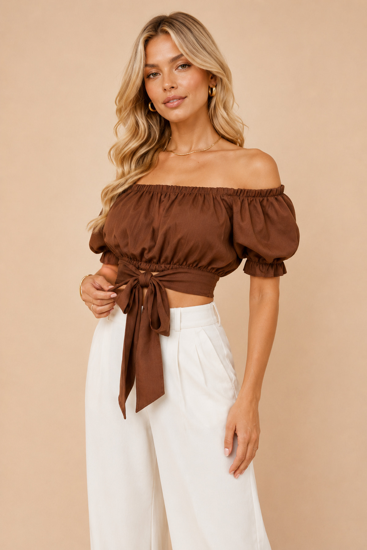 Yaka Lastikli Bel Bağlamalı Crop Bluz | Store