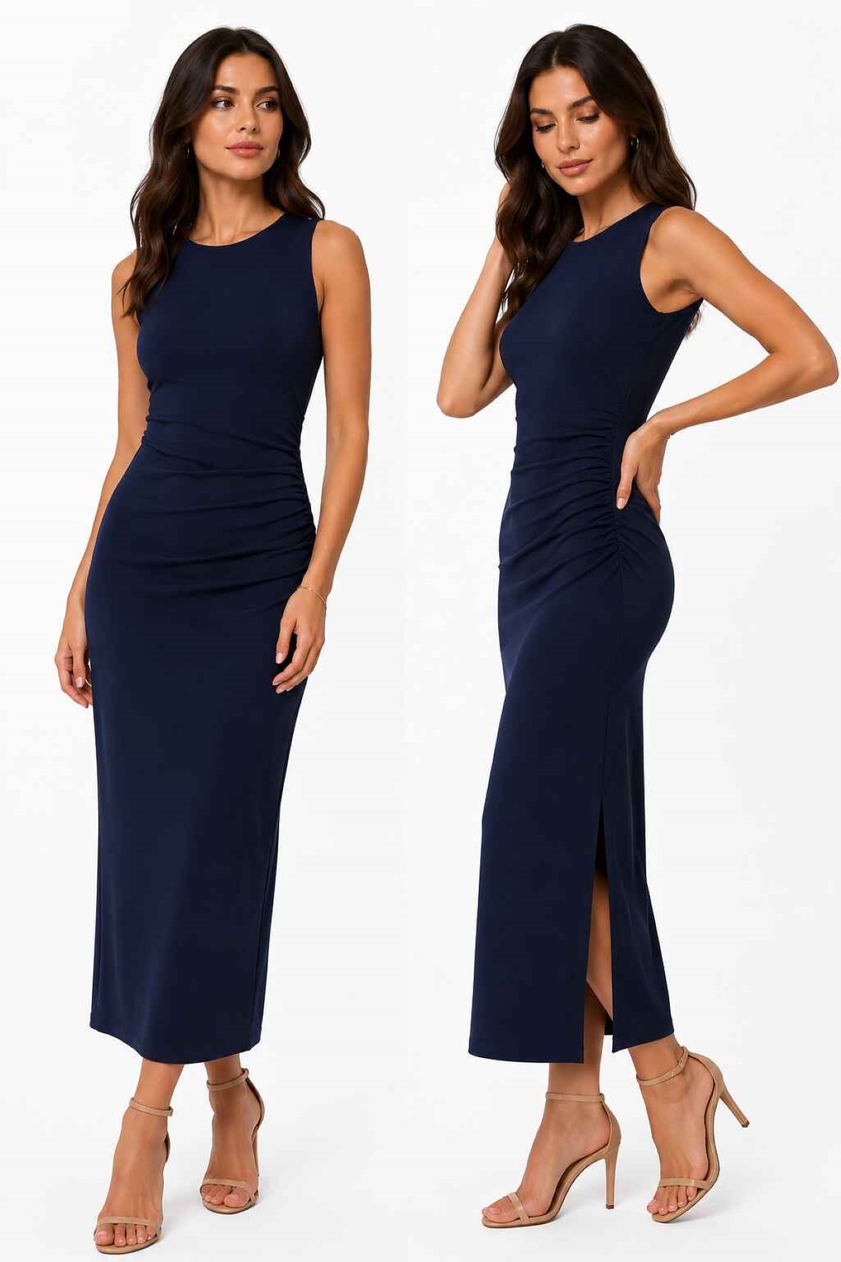 Yanı Büzgülü Sıfır Kol Elbise | Store