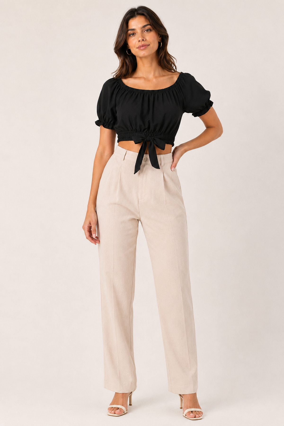 Yaka Lastikli Bel Bağlamalı Crop Bluz | Store