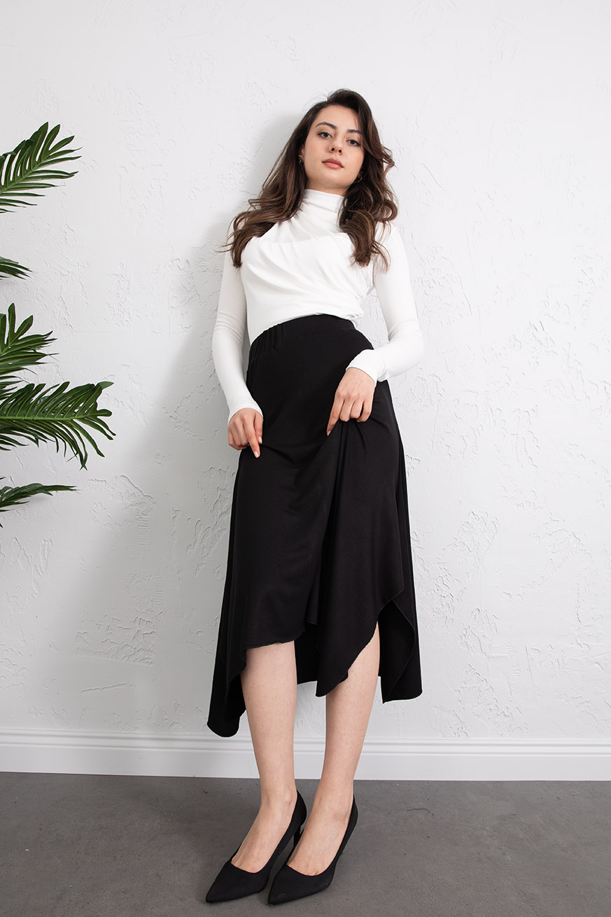Ribana Kulaklı Asimetrik Etek Siyah - 5158