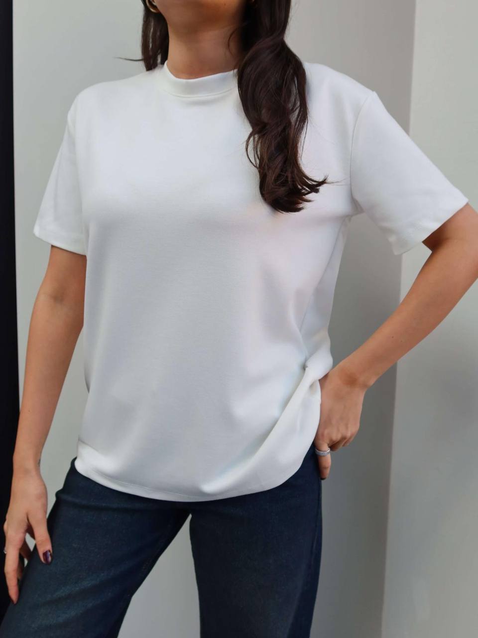 Bisiklet Yaka Basic T-shirt Beyaz - 10546