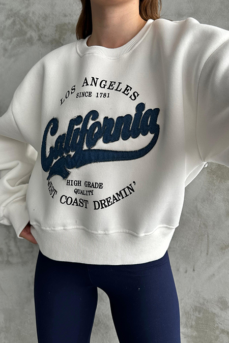 İşlemeli Üç İplik Sweatshirt-41035319089