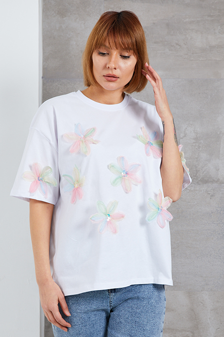 Çiçekli T-shirt-41035343707