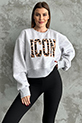 Leopar İşlemeli Üç İplik Sweatshirt / Gri