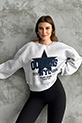 Kot İşlemeli Üç İplik Sweatshirt / Gri