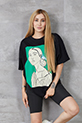 Silüet Baskılı Bisiklet Yaka Oversize T-shirt / Siyah