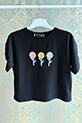 Kız Çocuk Çiçek Nakışlı T-shirt / Siyah