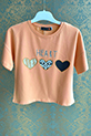 Kız Çocuk Kalp Baskılı T-shirt / Somon