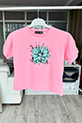 Kız Çocuk Çiçek Baskılı T-shirt / Pembe