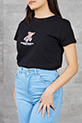 Ayıcık Baskılı Bisiklet Yaka T-shirt / Siyah