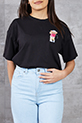 Ayıcık Baskılı Bisiklet Yaka T-shirt / Siyah