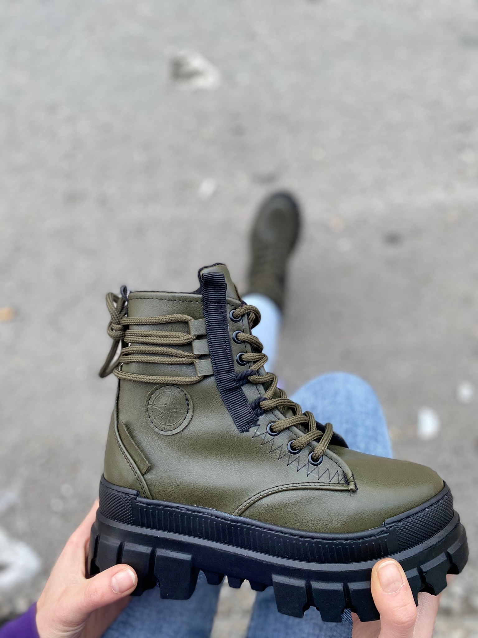 Ciera Haki Yeşil Cilt Bağcıklı Bot-Haki Yeşil