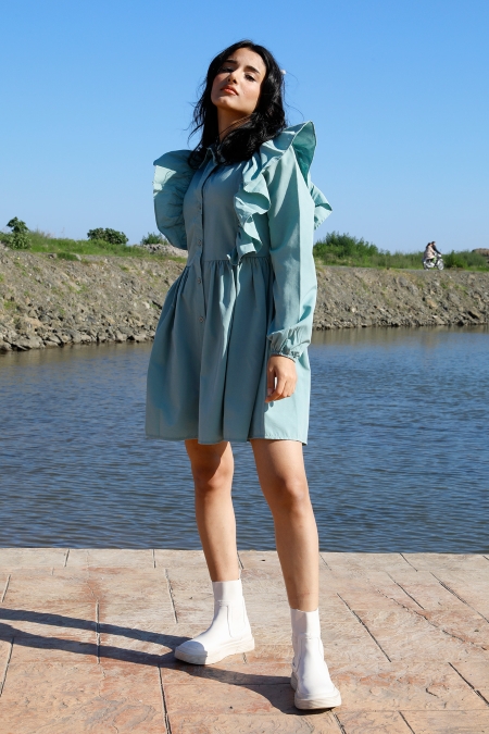 Fırfır Detaylı Yakılı Tunik-P-020089