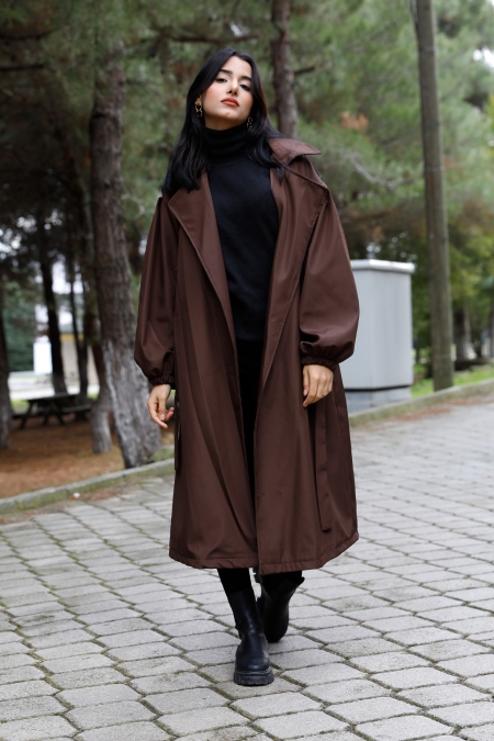 Bel Kuşaklı Balon Kol Trench-P-020270