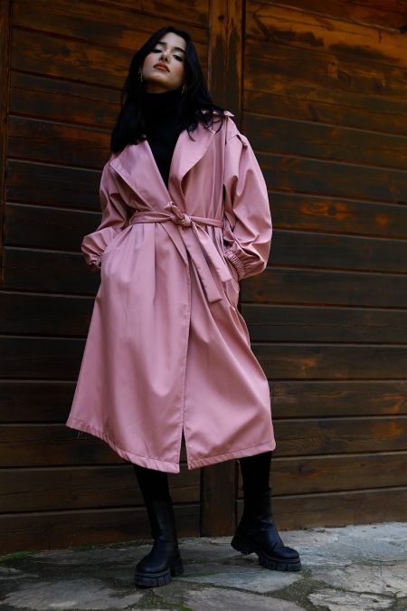 Bel Kuşaklı Balon Kol Trench-P-020270