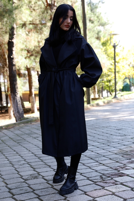Bel Kuşaklı Balon Kol Trench-P-020270
