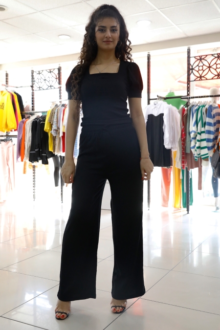 Bürümcük Kumaş Bol Paça Pantolon-P-020517