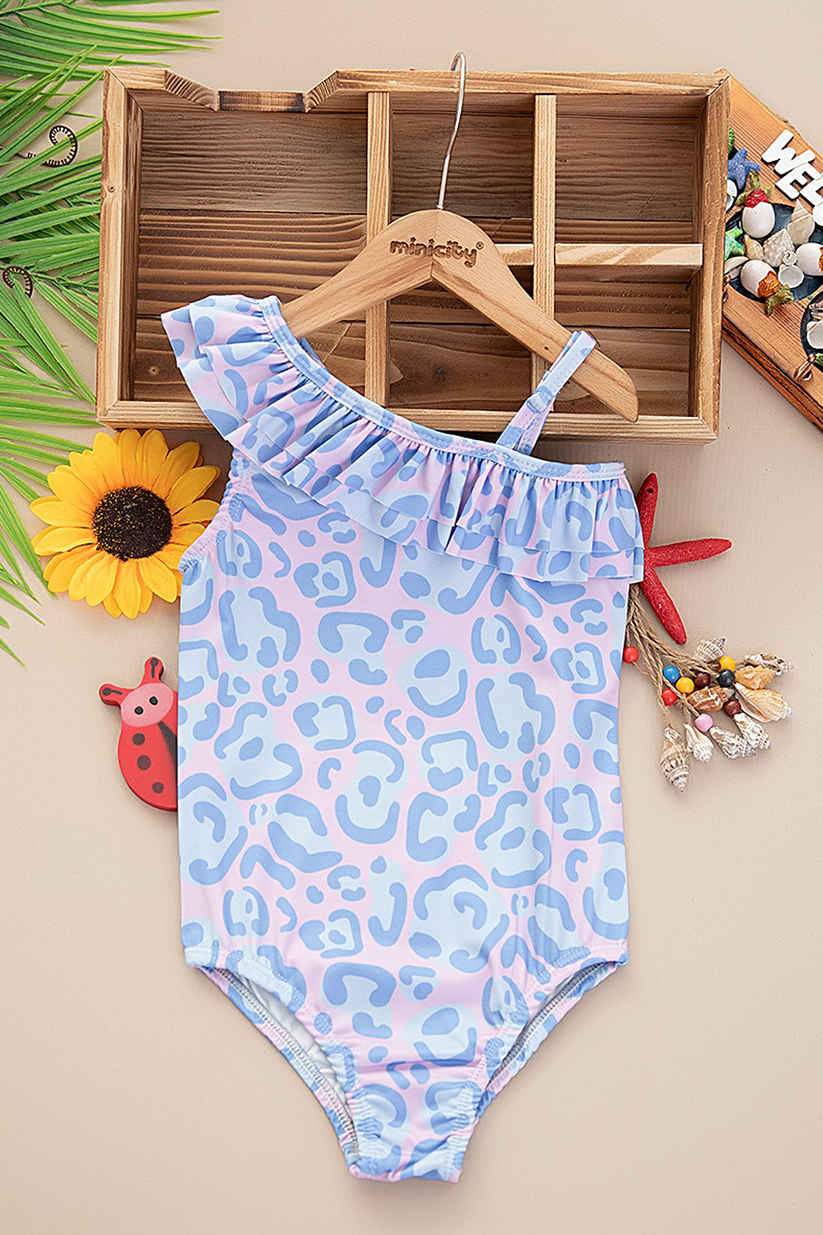Kız Çocuk Leopar Robası Fırfırlı Mayo - 2552 (3-8 Yaş)