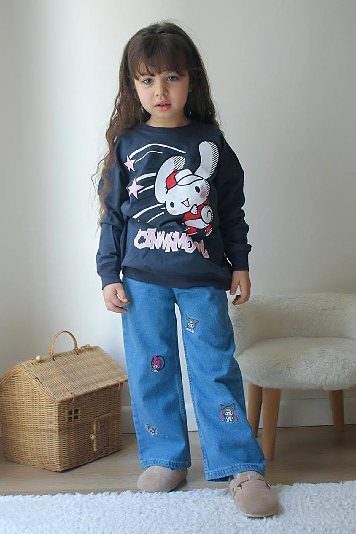 Kız Çocuk Kot Sweat Takım - K-5764 (3-10 Yaş)