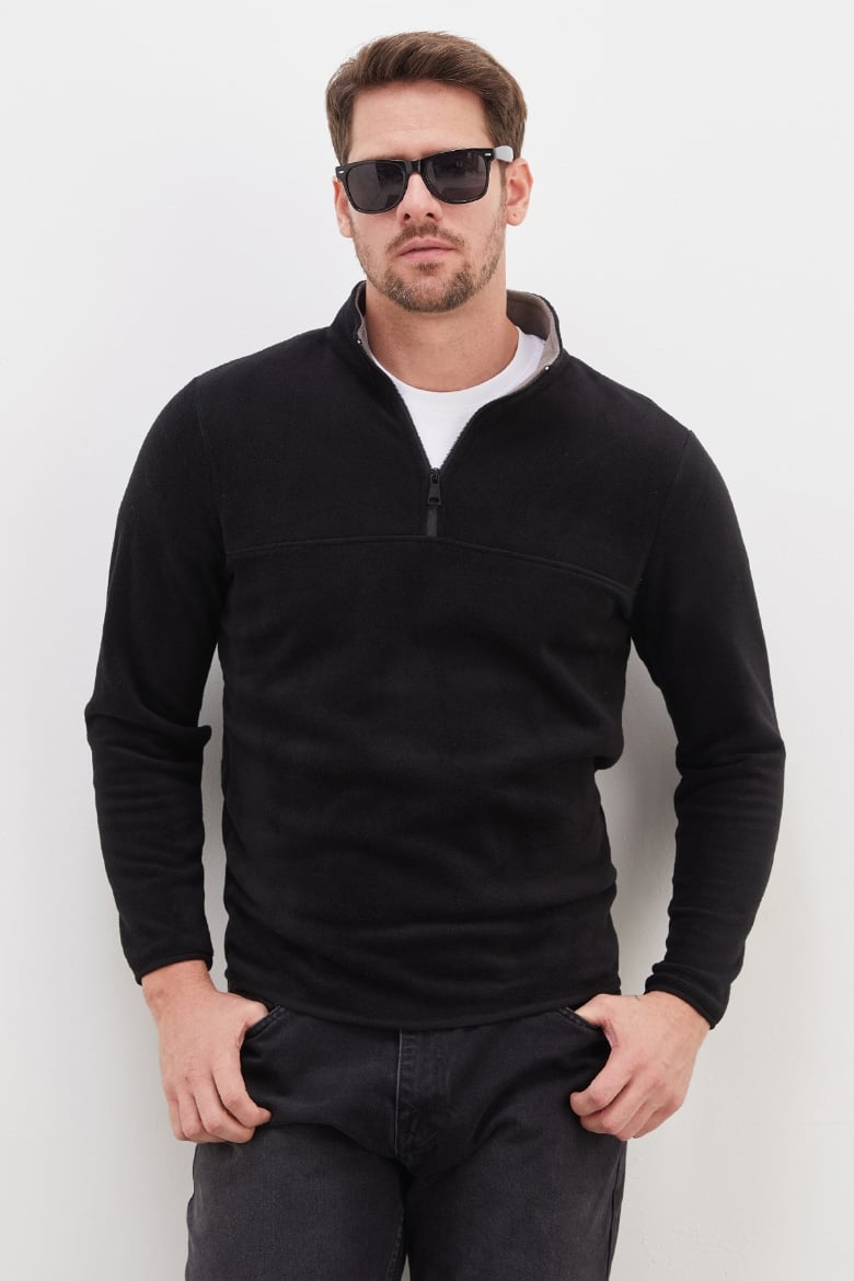 Yarım Fermuarlı Dik Yaka Polar Sweatshirt