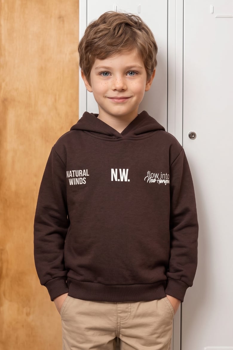 3 İ̇plik Yazı Baskılı Kapüşonlu Erkek Çocuk Sweatshirt