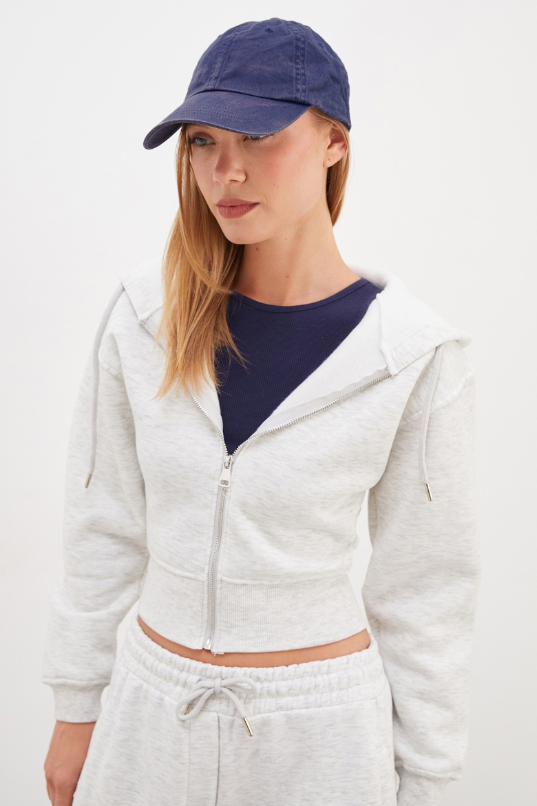 3 İplik Basic Kapüşonlu Fermuarlı Sweatshirt