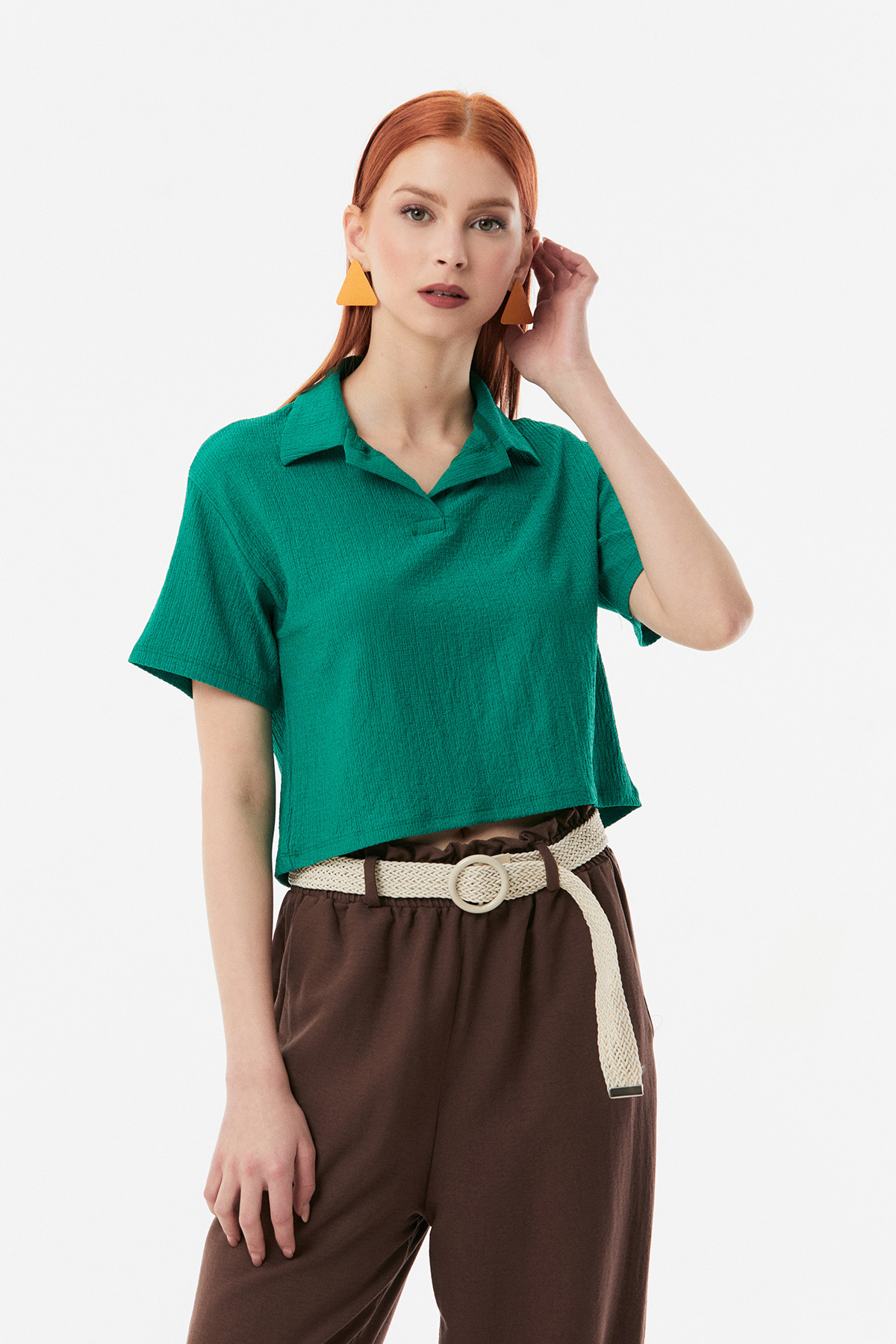 Bürümcük Kumaş Polo Yaka Bluz