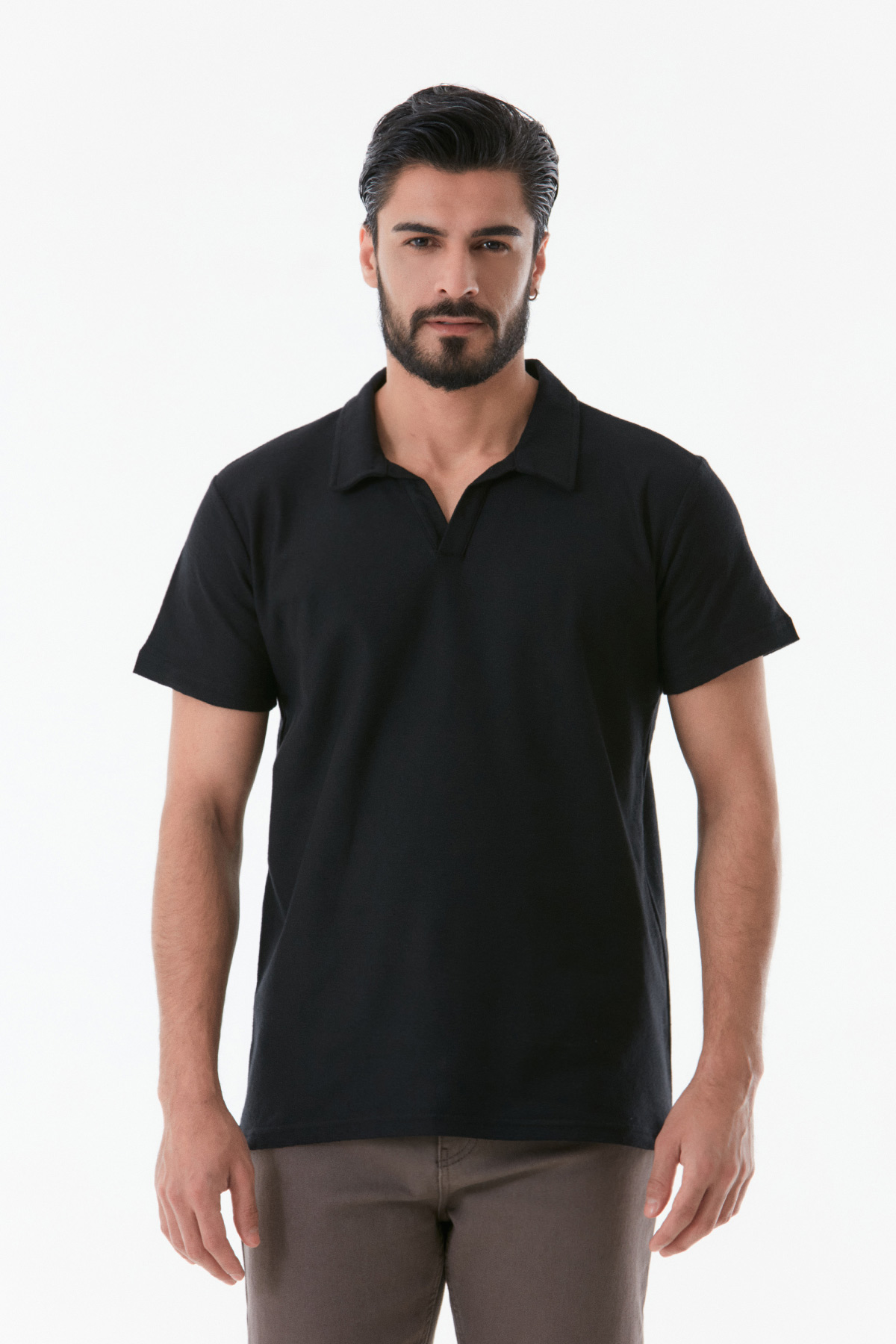 Basic Polo Yaka Tişört-Siyah
