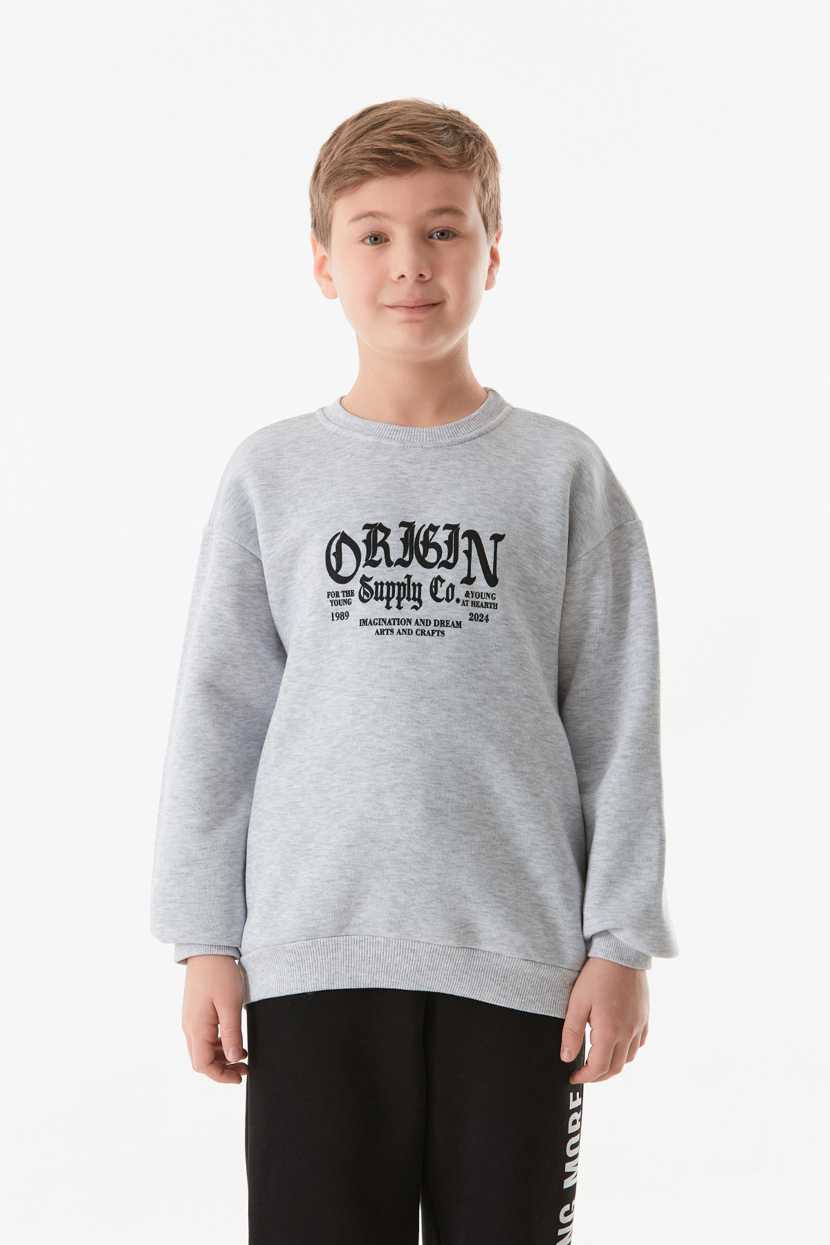 Tokyo Yazı Baskılı Bisiklet Yaka Erkek Çocuk Sweatshirt-İndigo