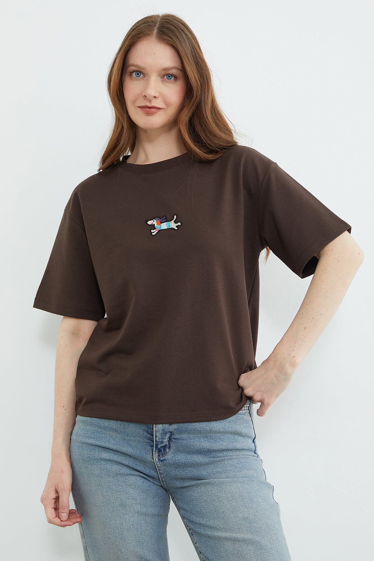 トップス 700FILL Embroidered Small Payment Logo T Yazı Baskılı Bisiklet Yaka Oversize Tişört-Siyah