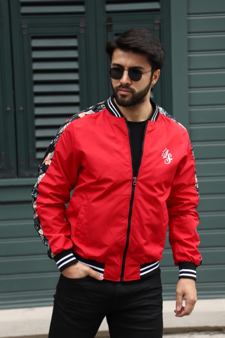 Kolu Çiçekli Şeritli İnce Kolej Mont 19-K7055_