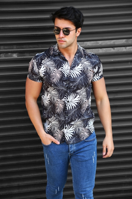 Erkek Desenli Kısa Kollu Slim Fit Gömlek AC-Y16004LNS_