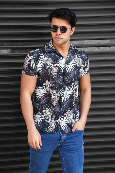 Erkek Desenli Kısa Kollu Slim Fit Gömlek AC-Y16004LNS_