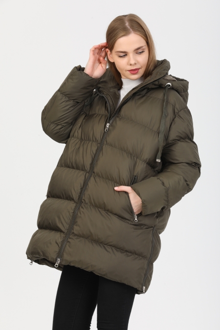 Oversize Kapüşonlu Uzun Şişme  Mont AD-K50320LNW_