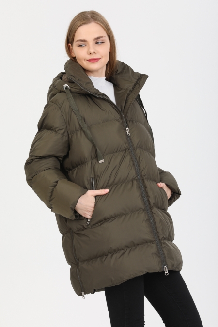 Oversize Kapüşonlu Uzun Şişme  Mont AD-K50320LNW_