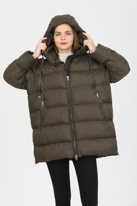 Oversize Kapüşonlu Uzun Şişme  Mont AD-K50320LNW_