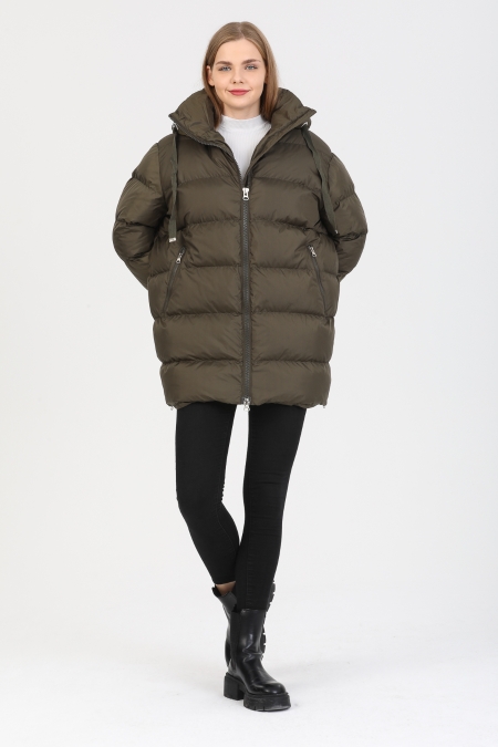 Oversize Kapüşonlu Uzun Şişme  Mont AD-K50320LNW_