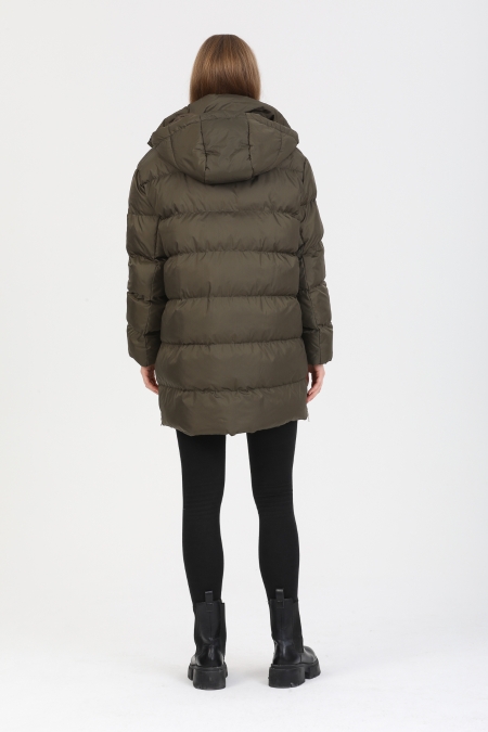 Oversize Kapüşonlu Uzun Şişme  Mont AD-K50320LNW_