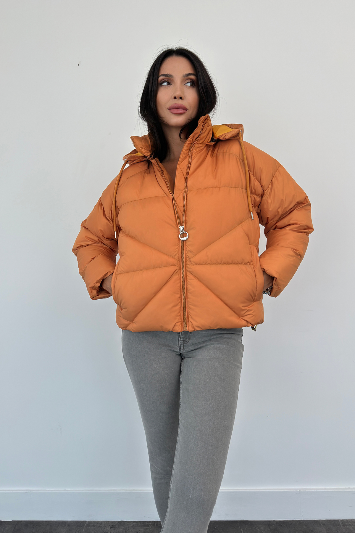 Kapüşonlu Kalın Şişme Mont AD-K50422LNW_