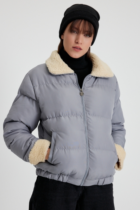 Kürk Yakalı Şişme Mont AD-K50433LNW_