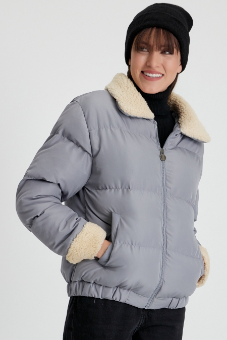 Kürk Yakalı Şişme Mont AD-K50433LNW_