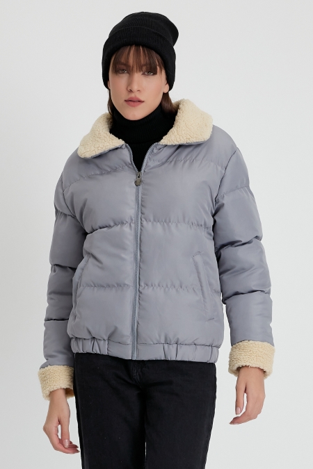 Kürk Yakalı Şişme Mont AD-K50433LNW_