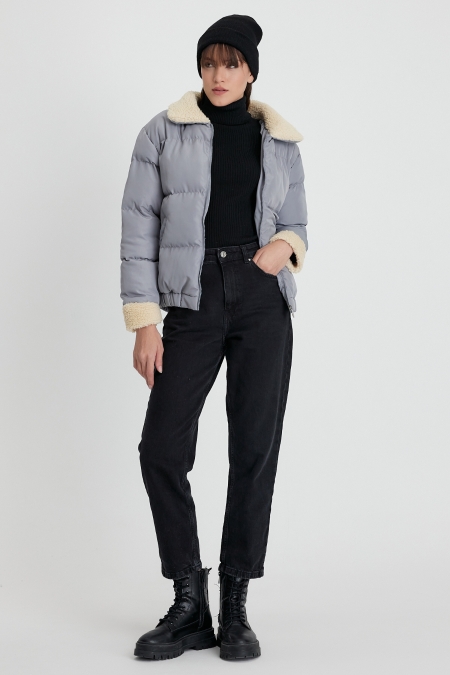 Kürk Yakalı Şişme Mont AD-K50433LNW_