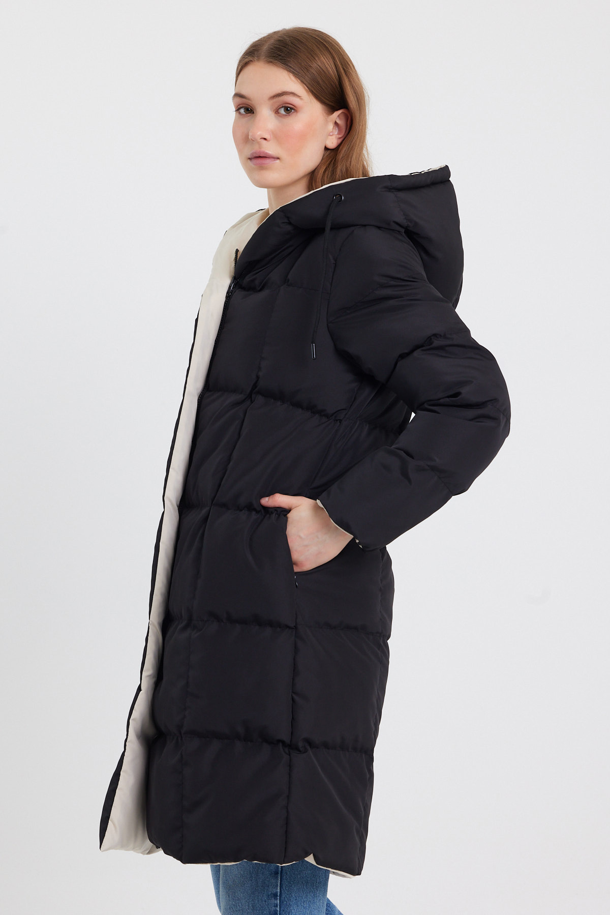 Çift Taraflı Uzun Şişme Mont AD-K50501LNW_