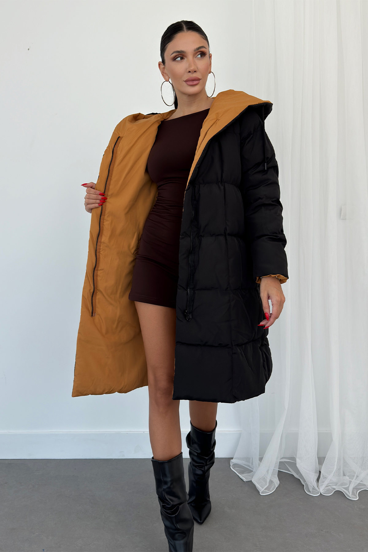 Çift Taraflı Uzun Şişme Mont AD-K50501LNW_